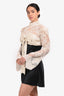 For Love & Lemons Cream Lace Black Bow Satin Long Sleeve Dress Size M