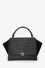 Celine 2011 Black Croc Embossed Leather Medium Trapeze Shoulder Bag