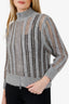 Brunello Cucinelli Grey Wool/Mohair Zip-up Cardigan With Sequin Mesh Workmanship Size XS