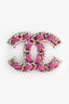 Pre-Loved Chanel™ 2021 Gold Tone Metal/Pink Leather Intertwine CC Brooch