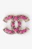 Pre-Loved Chanel™ 2021 Gold Tone Metal/Pink Leather Intertwine CC Brooch