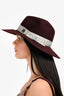 Maison Michel Burgundy Foliate Ribbon Fedora Hats Size M
