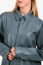 Nanushka Blue Vegan Leather Button Up Shift Size S/M