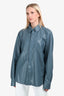 Nanushka Blue Vegan Leather Button Up Shift Size S/M