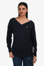 Burberry Blue Label Navy Cotton V-Neck Tie Detail Sweater Size 38