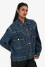 Louis Vuitton Blue Distressed Denim Logo Jacket Size 34