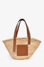Loewe Raffia/Brown Leather Medium Basket Tote Bag