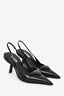 Prada Black Leather Logo-Plaque Slingback Heels Size 38.5