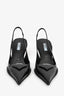 Prada Black Leather Logo-Plaque Slingback Heels Size 38.5