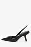 Prada Black Leather Logo-Plaque Slingback Heels Size 38.5