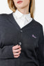 Gucci 2024 Grey/Pink Wool Logo Embroidered Wool Cardigan Size M Mens
