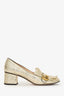 Gucci Gold Crackled Leather GG Marmont Loafer Pumps Size 40