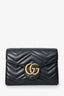 Gucci Black Leather Chevron GG Marmont Wallet on Chain