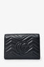 Gucci Black Leather Chevron GG Marmont Wallet on Chain