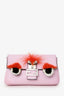 Fendi Pink Leather Crystal/Fur Micro 'Monster' Baguette With Strap