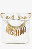 Moschino White Leather Logo Chain Bucket Bag