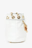Moschino White Leather Logo Chain Bucket Bag