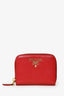 Prada Red Saffiano Metal Leather Zip Card Holder
