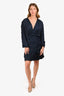 Maje Navy Pleated V-Neck Mini Dress Size 42