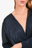 Maje Navy Pleated V-Neck Mini Dress Size 42