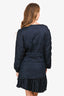 Maje Navy Pleated V-Neck Mini Dress Size 42