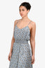 Maje Cream/Blue Satin Floral Sleeveless Midi Dress Size 40