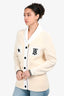 Burberry Cream Wool TB Star Patchwork Zip Up Cardigan Size 12+