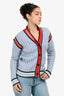 Burberry Light Blue/Red Wool Trim Detailed Cable Knit Cardigan Size 14+