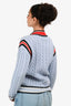 Burberry Light Blue/Red Wool Trim Detailed Cable Knit Cardigan Size 14+