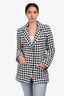 Pre-Loved Chanel™ 2019 White/Blue Houndstooth Logo Blazer Size 34