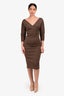 Fendi Brown 3/4 Sleeve V-Neck Midi Dress Size 40