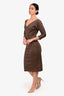 Fendi Brown 3/4 Sleeve V-Neck Midi Dress Size 40