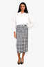 Prada White/Black Cotton Gingham High Waisted Midi Skirt Size 36