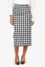 Prada White/Black Cotton Gingham High Waisted Midi Skirt Size 36