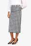 Prada White/Black Cotton Gingham High Waisted Midi Skirt Size 36