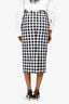 Prada White/Black Cotton Gingham High Waisted Midi Skirt Size 36