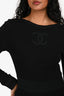 Pre-Loved Chanel™ Black Cotton Blend Ribbed Lace CC Long Dress Size 36