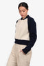 Christian Dior Cream/Blue Virgin Wool Blend Logo Bomber Jacket Size 6