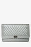 Pre-Loved Chanel™ 2016 Silver Metallic Caviar Leather Chevron Wallet on Chain