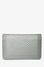 Pre-Loved Chanel™ 2016 Silver Metallic Caviar Leather Chevron Wallet on Chain