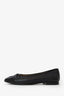 Pre-Loved Chanel™ Black Lambskin CC Cap Toe Flats Size 38.5