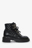 Pre-Loved Chanel™ Black Shiny Lambskin Quilted Lace Up Combat Boots Size 39
