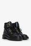Pre-Loved Chanel™ Black Shiny Lambskin Quilted Lace Up Combat Boots Size 39