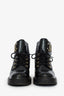 Pre-Loved Chanel™ Black Shiny Lambskin Quilted Lace Up Combat Boots Size 39