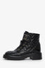 Pre-Loved Chanel™ Black Shiny Lambskin Quilted Lace Up Combat Boots Size 39