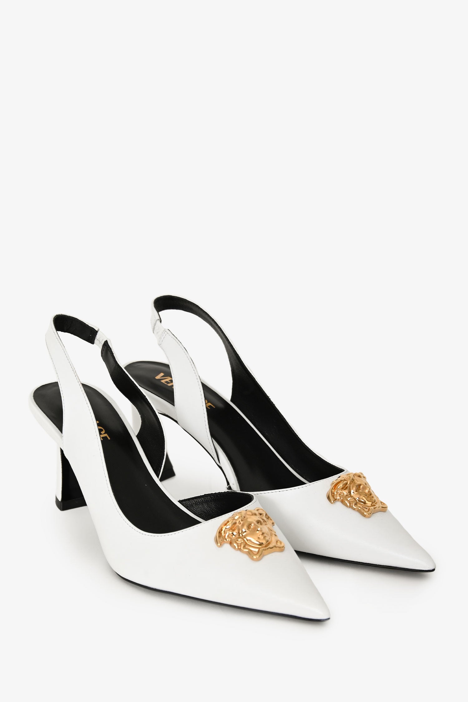 Versace White Leather 'La Medusa' Slingback Pumps Size 40 – Mine