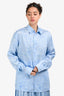 Versace Light Blue Satin Baroque Long Sleeve Button Down Shirt 50
