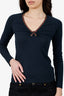 Gucci Navy V-Neck Long-Sleeve Top Size S