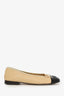 Pre-Loved Chanel™ Beige/Black Lambskin Cap Toe CC Ballet Flats Size 37