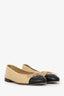 Pre-Loved Chanel™ Beige/Black Lambskin Cap Toe CC Ballet Flats Size 37